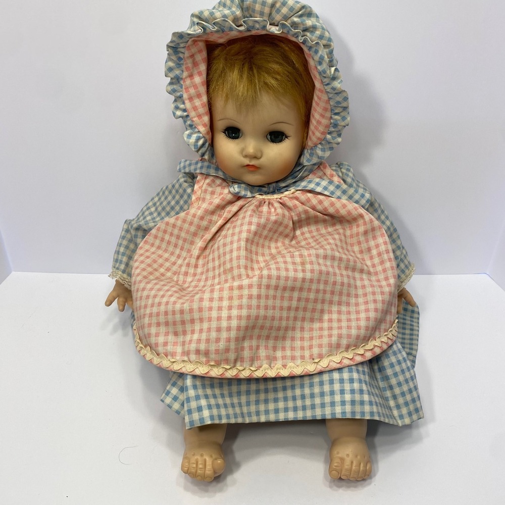 Madame Alexander Baby Lynn Doll 20" Blue Pink Gingham Vintage Good Sleep Eyes